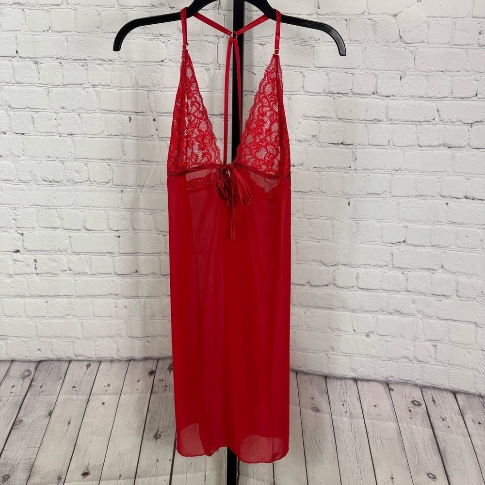 Fredrick’s of Hollywood Red Teddie Sheer Nightgown Size Large